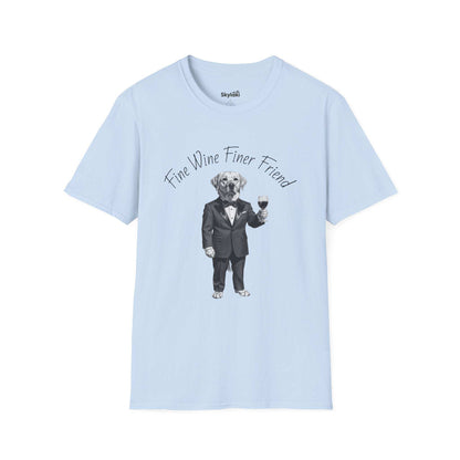 Wine Lover Dog T Shirt — "Fine Wine, Finer Friend" Graphic Tee