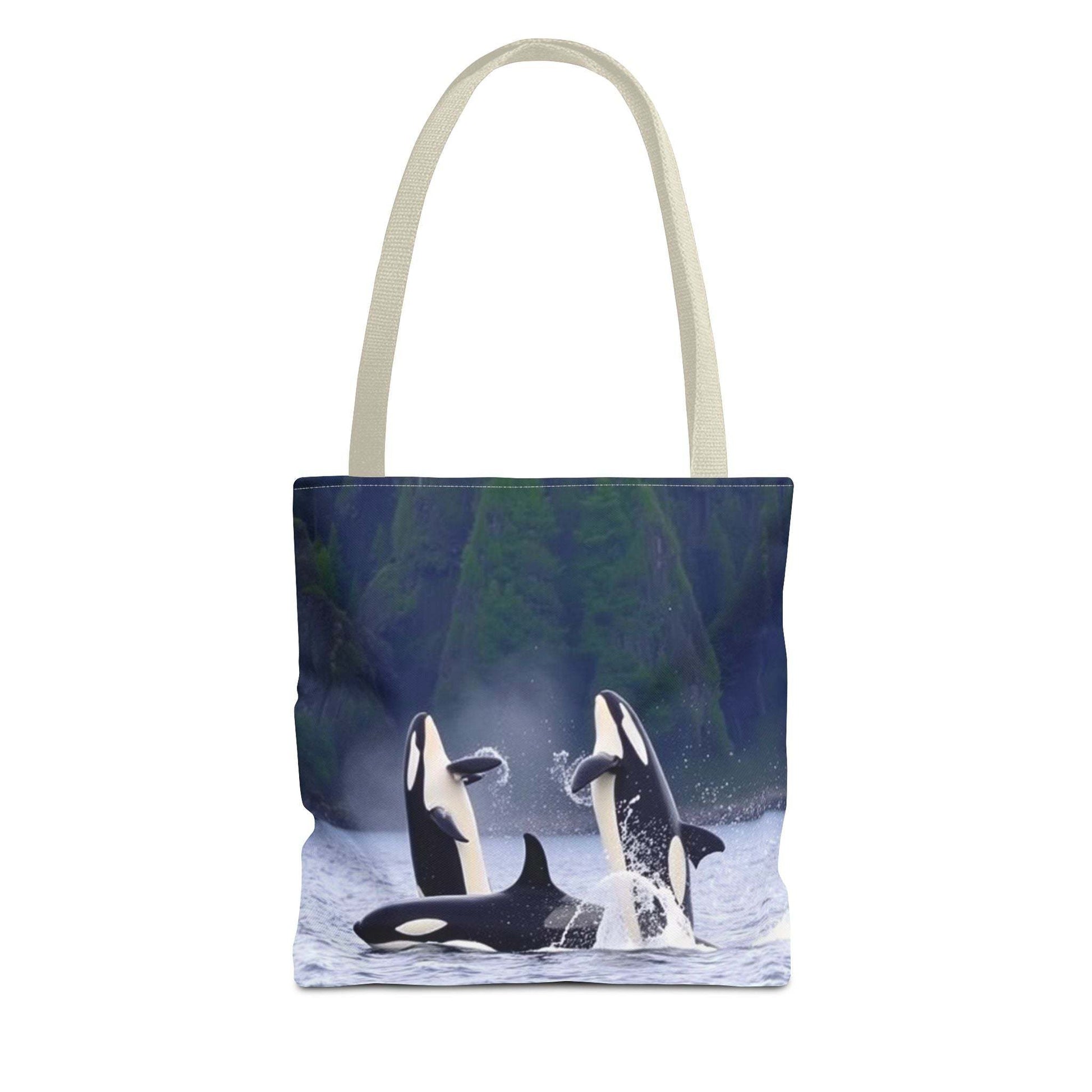 Eco-friendly ocean wildlife tote bag with orca whale design for everyday use.