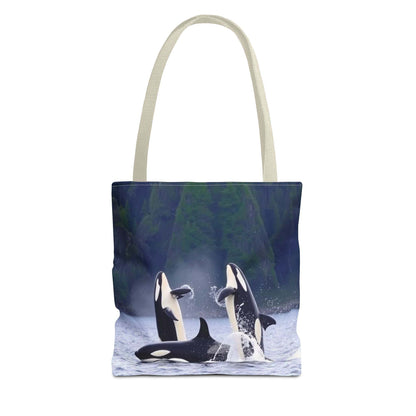 Eco-friendly ocean wildlife tote bag with orca whale design for everyday use.