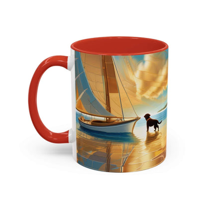 Serene Sunset Dog Lover's Mug with vibrant artwork, available in 11oz and 15oz sizes.