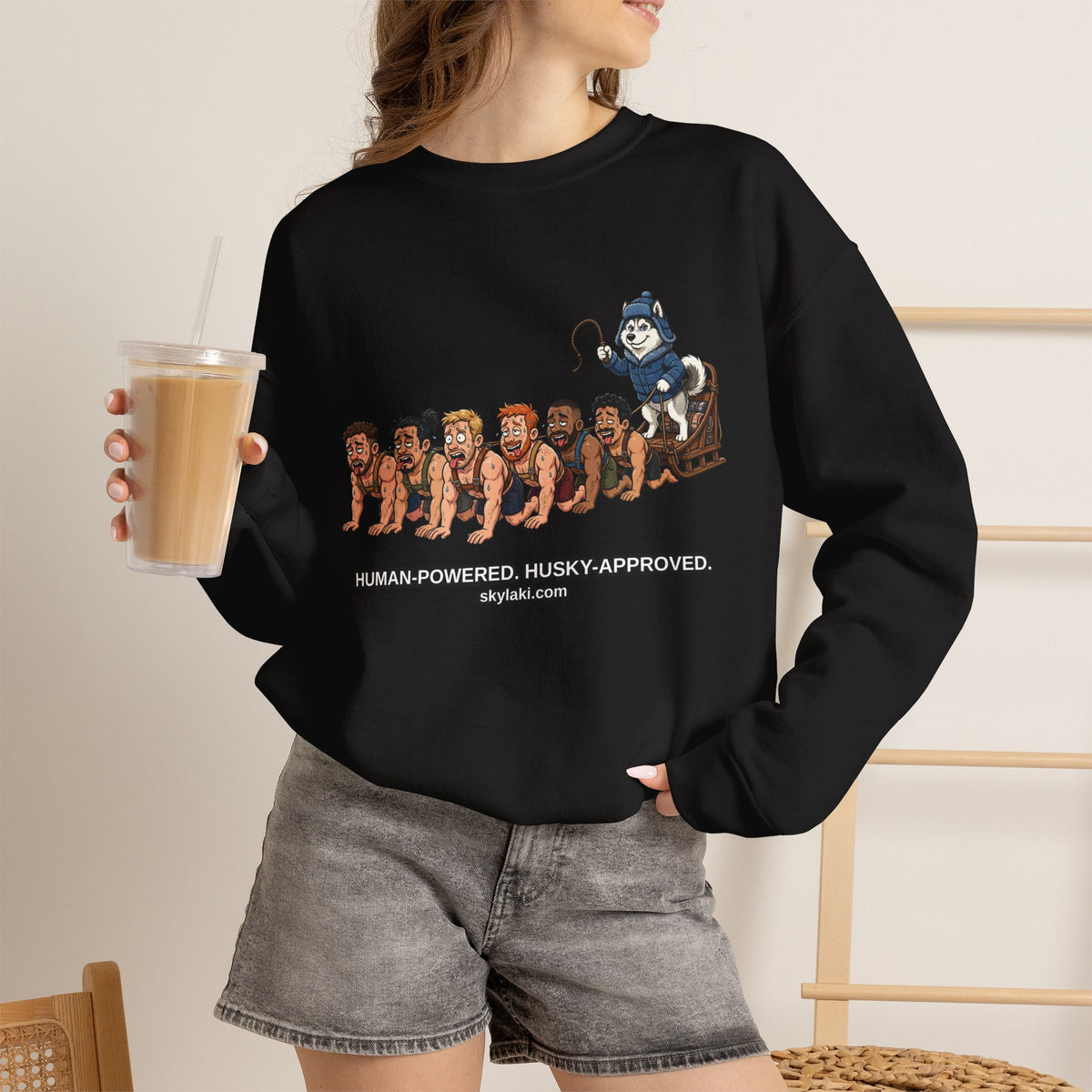 Human Powered Husky Sled - A funny Twist on A Classic Sled Ride Unisex Sweatshirt by Skylaki