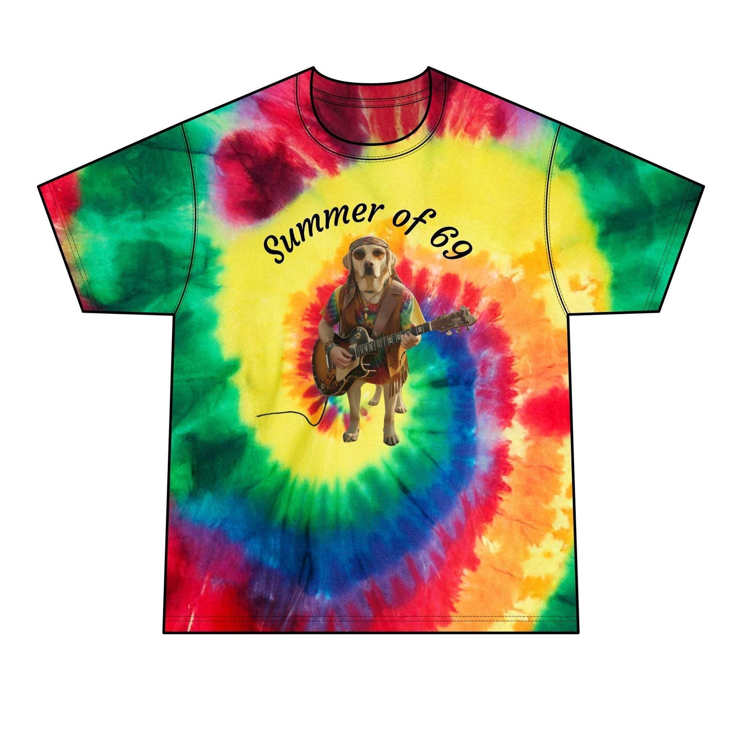 Men's Tie Dye Tee — Retro Guitar-Playing Dog Graphic Shirt