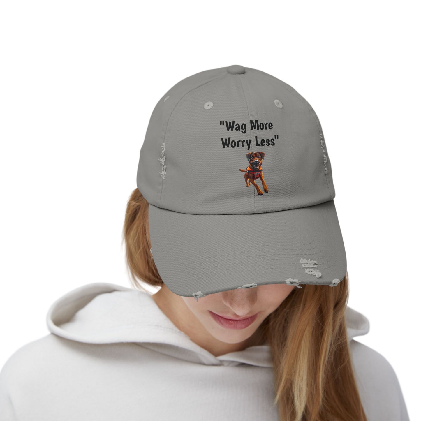 Unisex Distressed Wag More Worry Less Cap