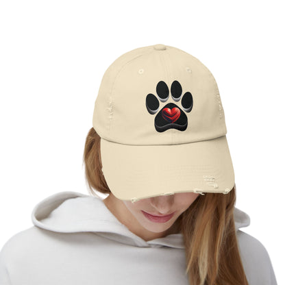 Paw Heart Unisex Distressed Cap