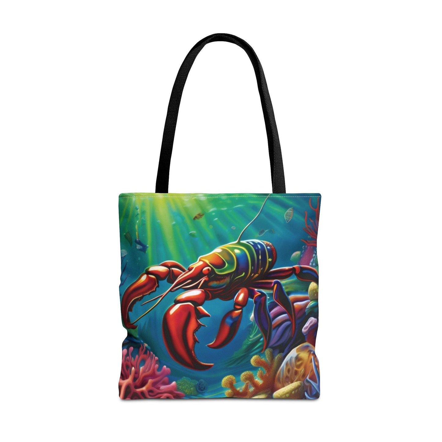Lobster Tote Bag with vibrant ocean design, perfect for beach and summer outings.