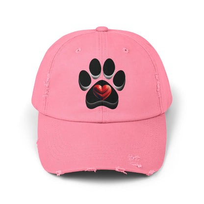 Paw Heart Unisex Distressed Cap