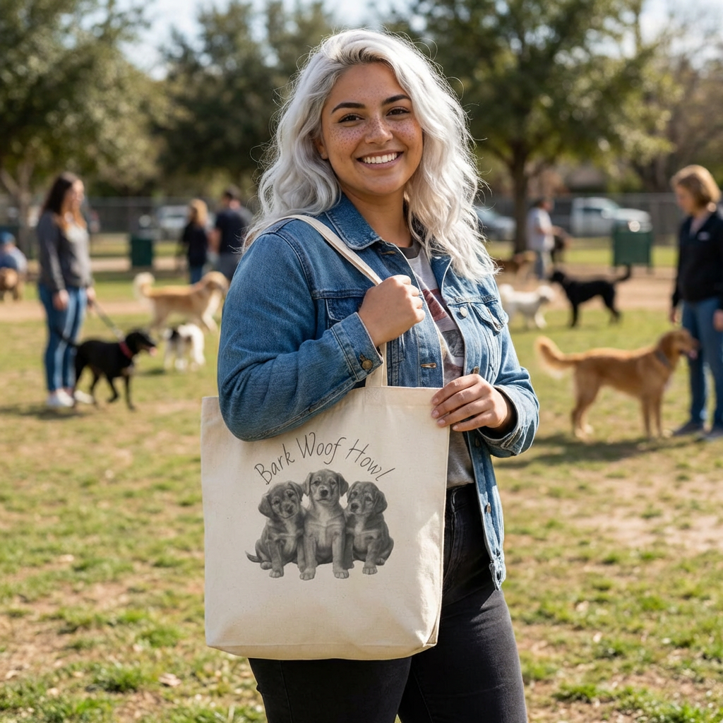 Bark Woof Howl Puppy Tote Bag – Adorable Dog Canvas Bag