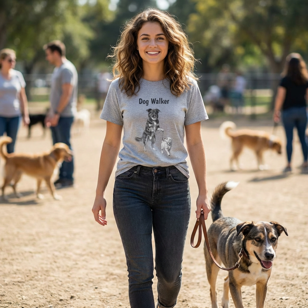Dog Walker T‑Shirt – Cute Black & White Dog Illustration Tee