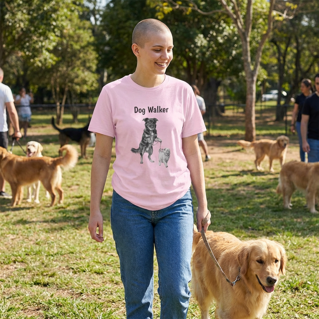 Dog Walker T‑Shirt – Cute Black & White Dog Illustration Tee