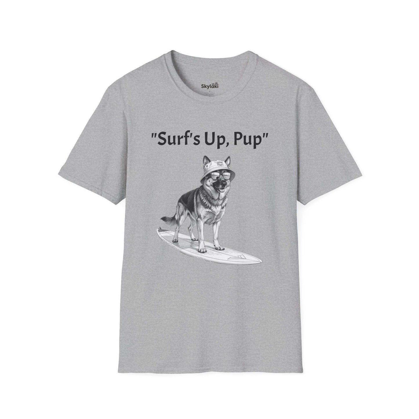 Surfing Dog T-Shirt — Playful Surf's Up, Pup Tee for Coastal Vibes