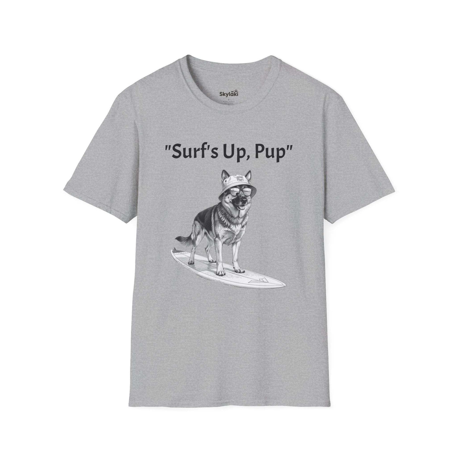 Surfing Dog T-Shirt — Playful Surf's Up, Pup Tee for Coastal Vibes
