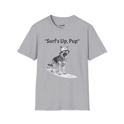 Surfing Dog T-Shirt — Playful Surf's Up, Pup Tee for Coastal Vibes