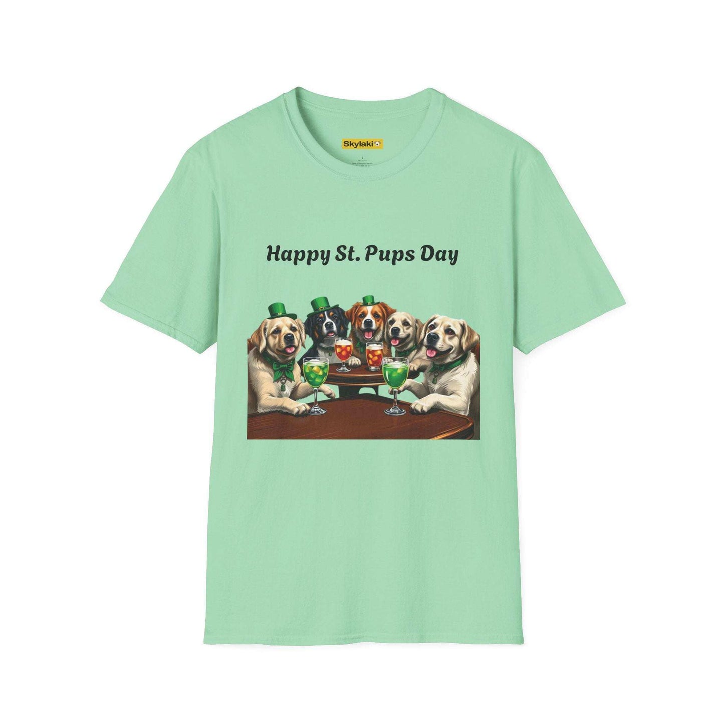 Unisex softstyle St Patrick's Day T-shirt with fun dog design.