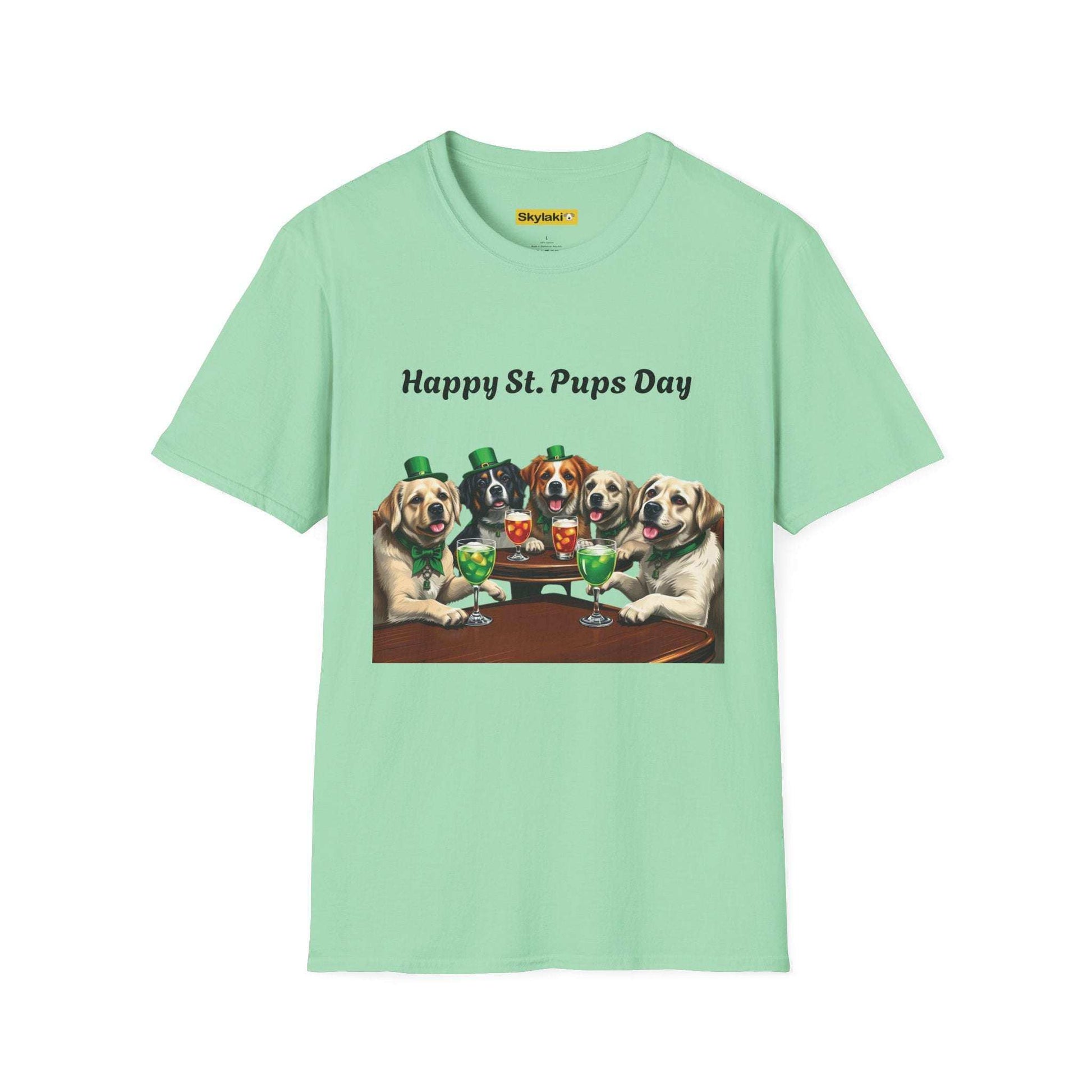 Unisex softstyle St Patrick's Day T-shirt with fun dog design.