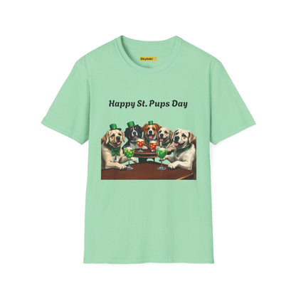 Unisex softstyle St Patrick's Day T-shirt with fun dog design.
