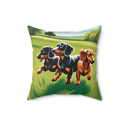 Playful Weiner Dogs Square Pillow