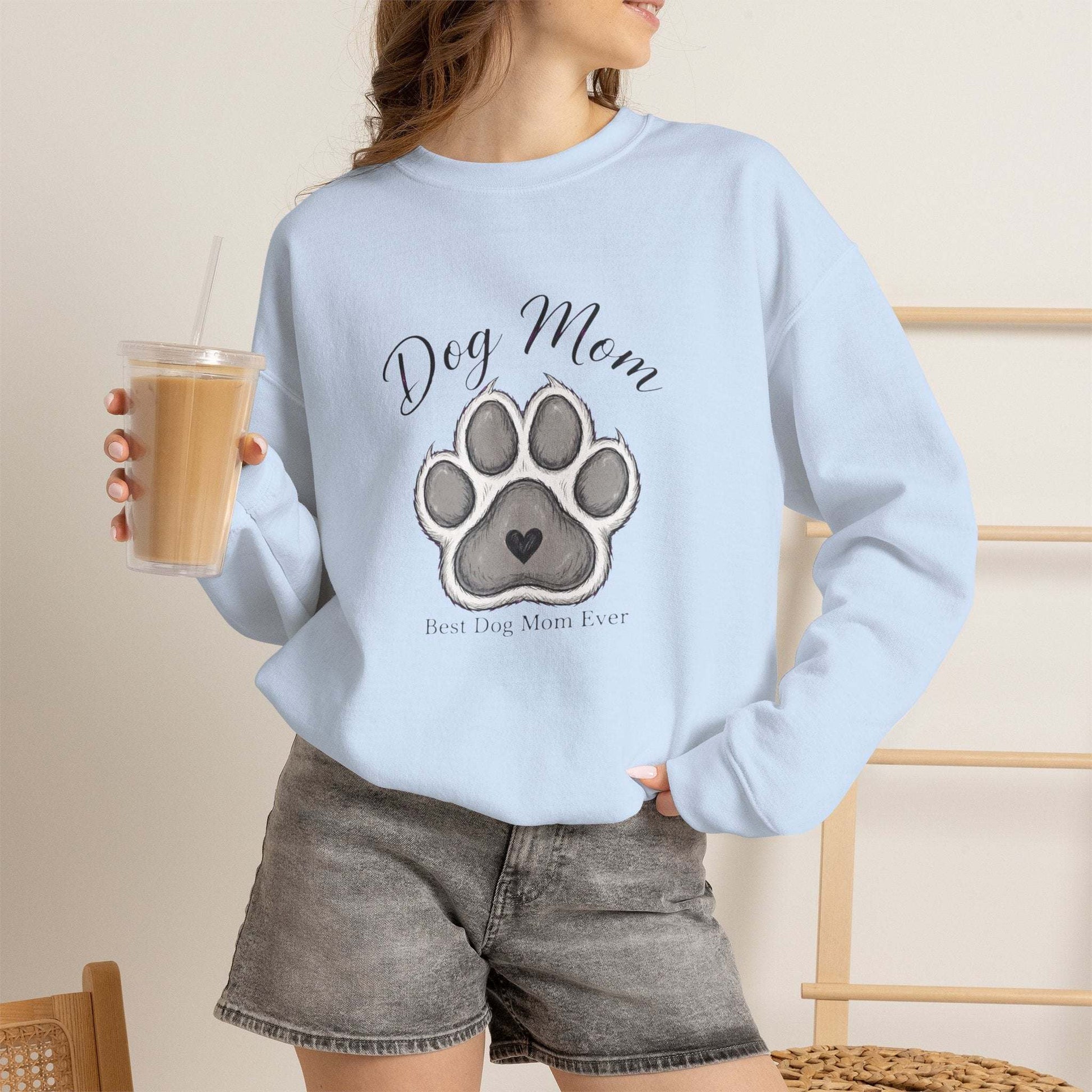 best dog mom ever unisex sweatshirt with embroidered paw design
