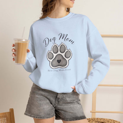 best dog mom ever unisex sweatshirt with embroidered paw design
