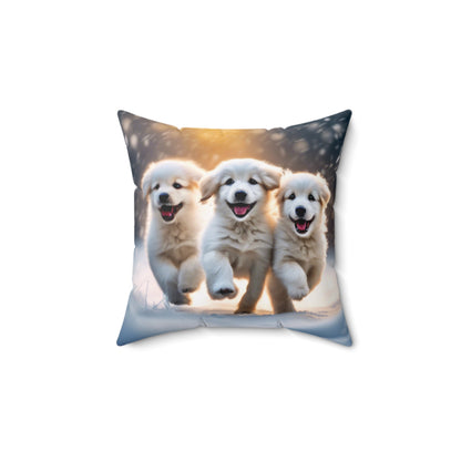 Three Pups Spun Polyester Square Pillow