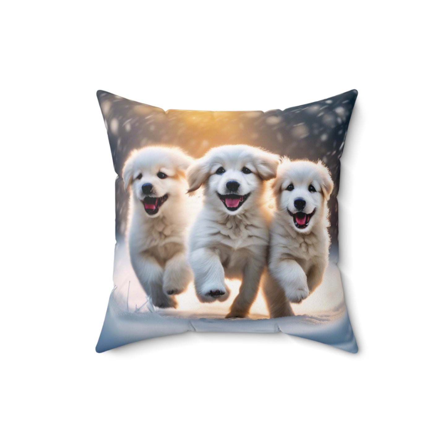 Three Pups Spun Polyester Square Pillow