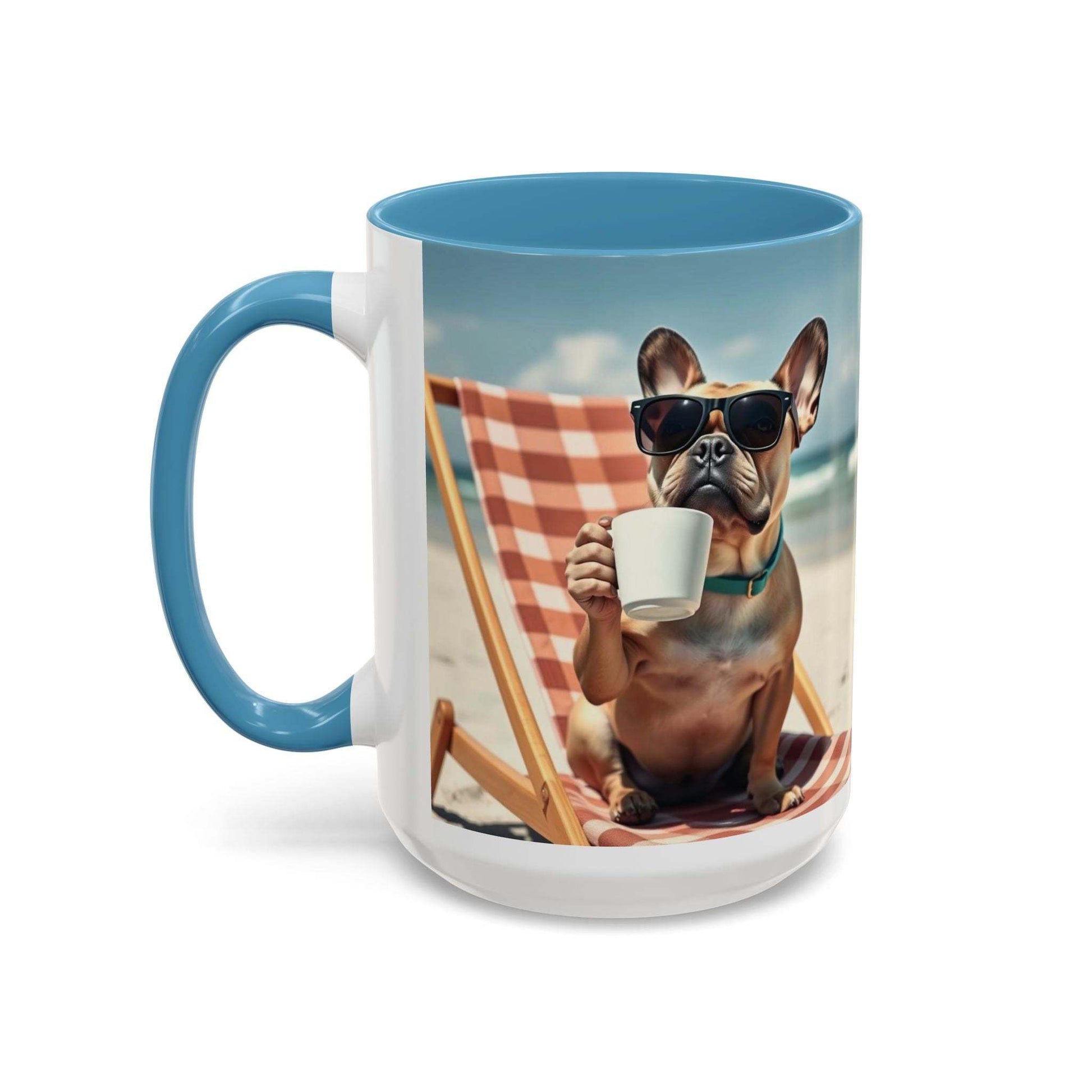 Beach Dog Accent Coffee Mug with fun canine beach design, perfect for pet lovers and summer vibes.