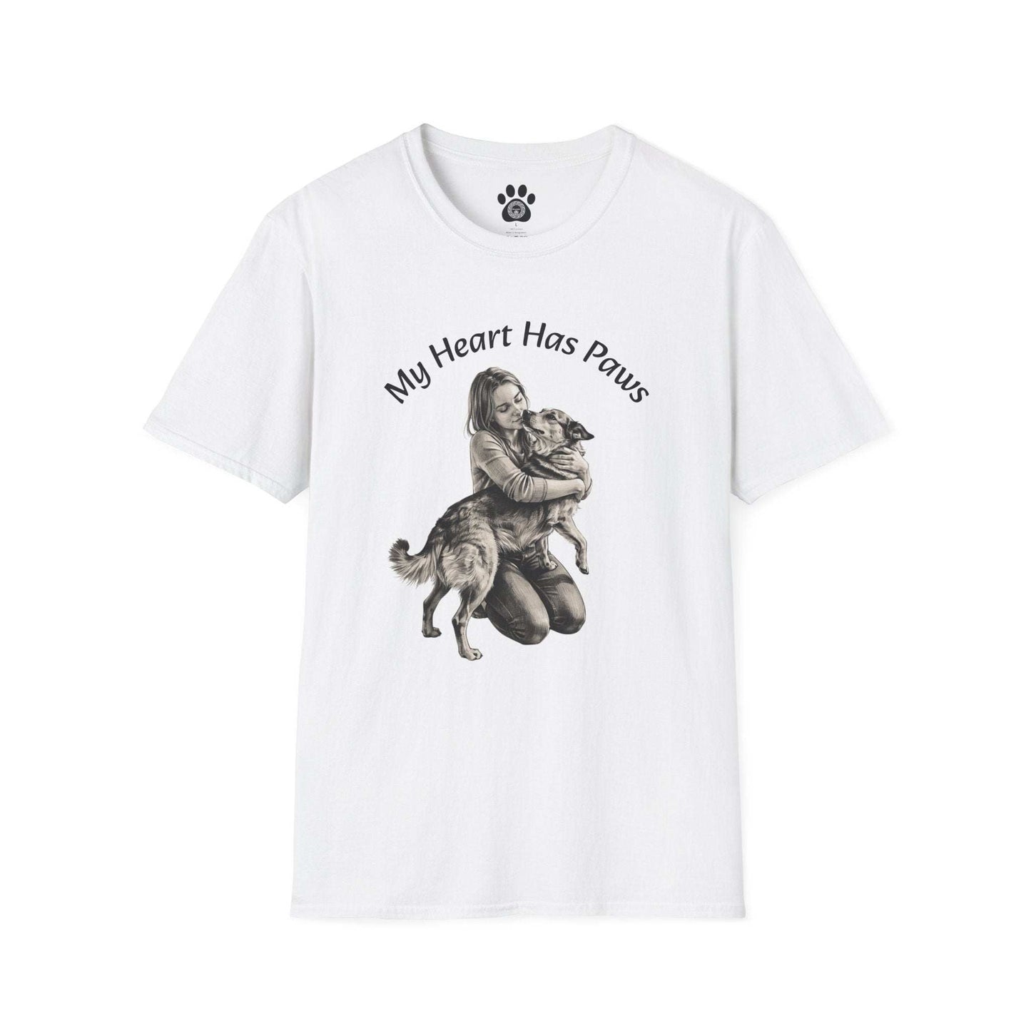 Paws T-Shirt dog lover graphic tee with My Heart Has Paws hand-drawn design on soft lightweight cotton