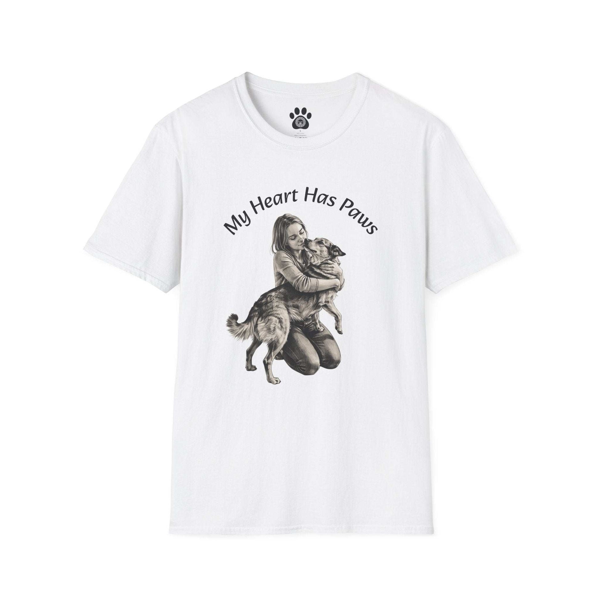 Paws T-Shirt dog lover graphic tee with My Heart Has Paws hand-drawn design on soft lightweight cotton