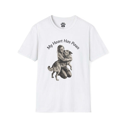 Paws T-Shirt dog lover graphic tee with My Heart Has Paws hand-drawn design on soft lightweight cotton