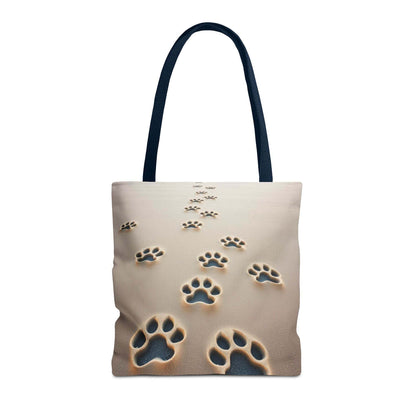 Paw Print Tote Bag with durable polyester body and cotton handles.
