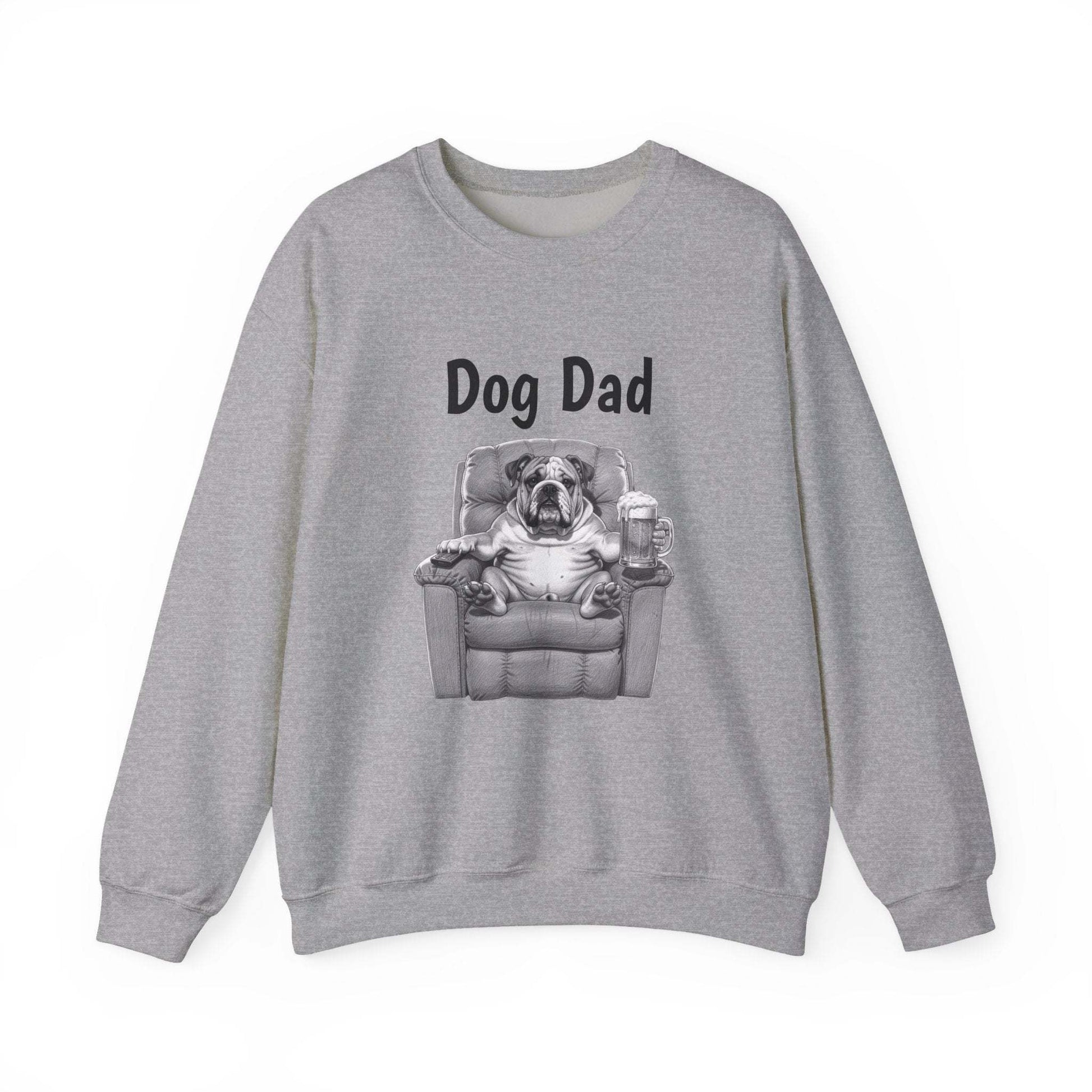 Dog Dad Sweatshirt – Funny Bulldog in Recliner Crewneck for Dog Lovers