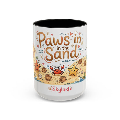 Sandy Paws Beach Dog Mug with starfish and paw prints
