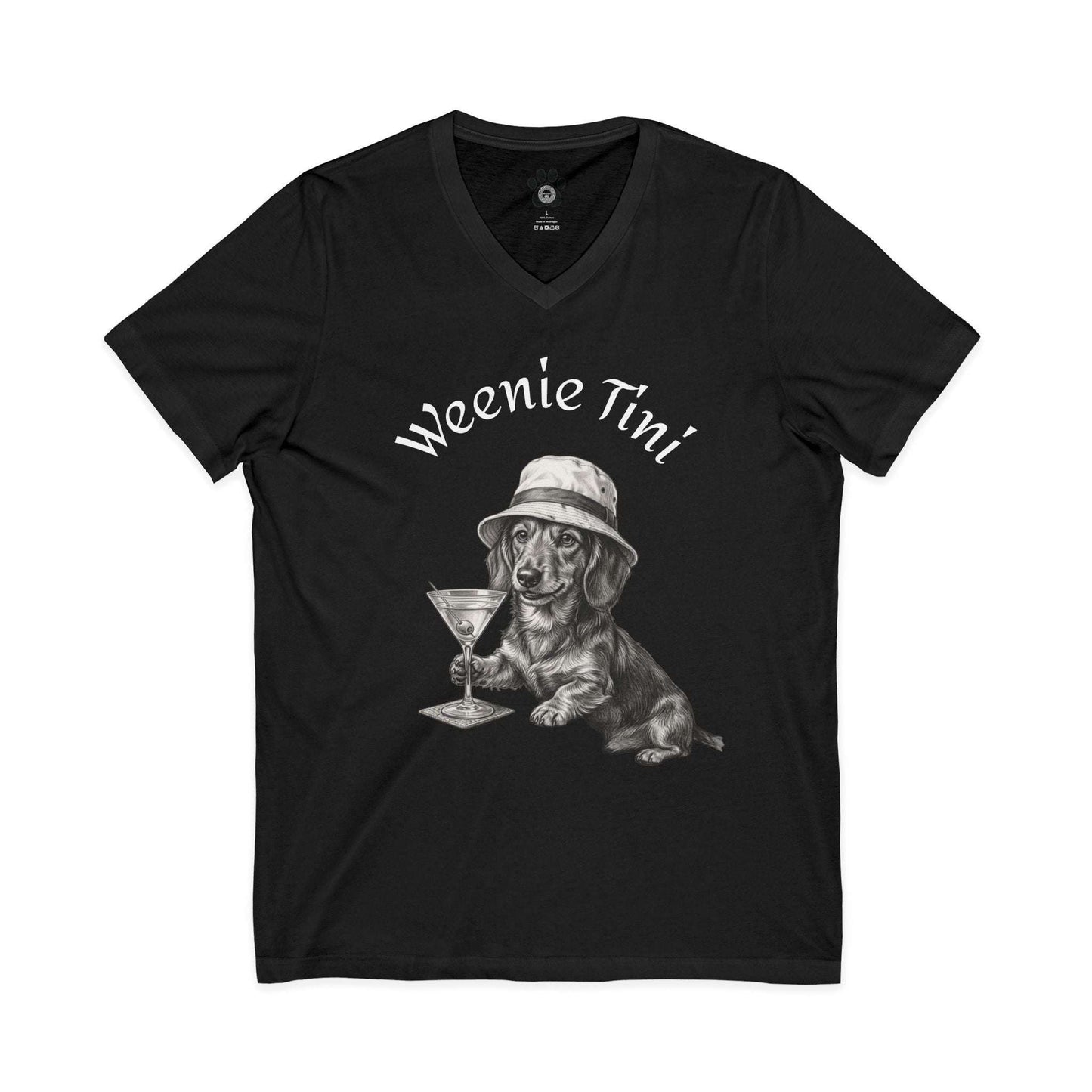 Weenie Tini Dachshund shirt by Skylaki featuring a dachshund with a martini glass on a soft V-neck tee
