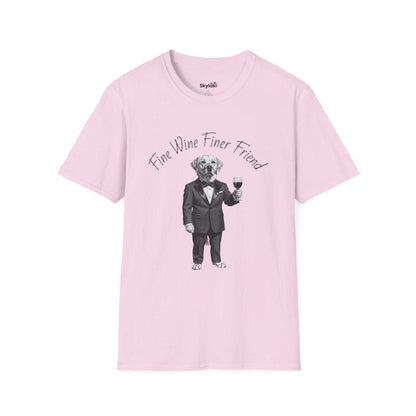 Wine Lover Dog T Shirt — "Fine Wine, Finer Friend" Graphic Tee