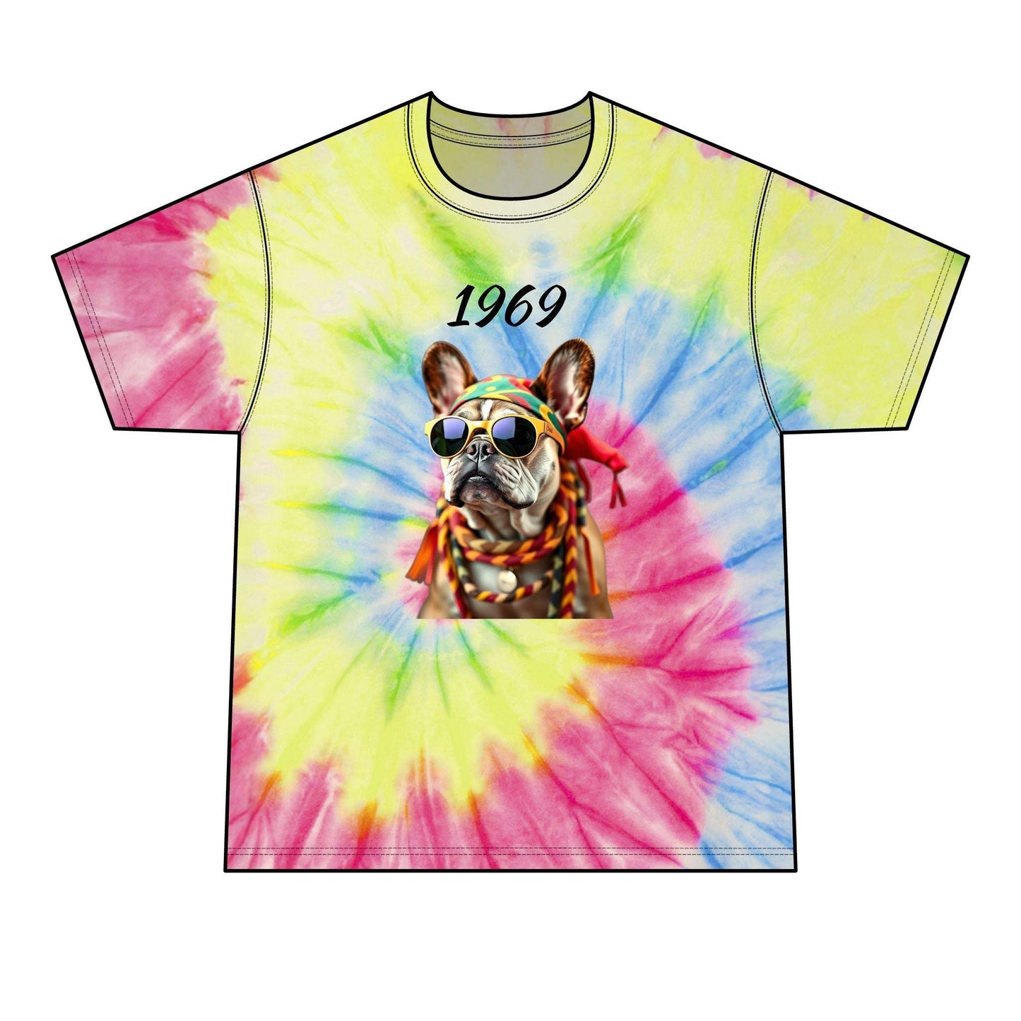 Men's Tie-Dye Tee - Retro Hippie French Bulldog Graphic T-Shirt