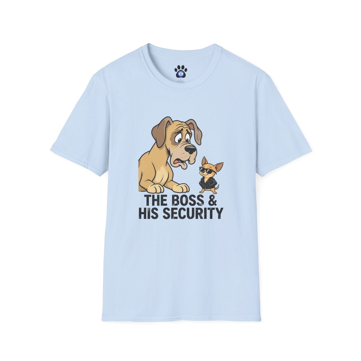 Unisex Boss and His Security Dog Shirt with small sunglasses chihuahua and big dog design