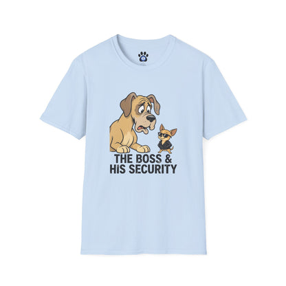 Unisex Boss and His Security Dog Shirt with small sunglasses chihuahua and big dog design
