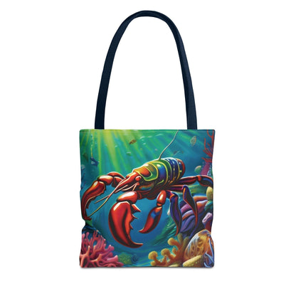 Vibrant Lobster Tote Bag with ocean design and colorful marine life, perfect for beach outings.