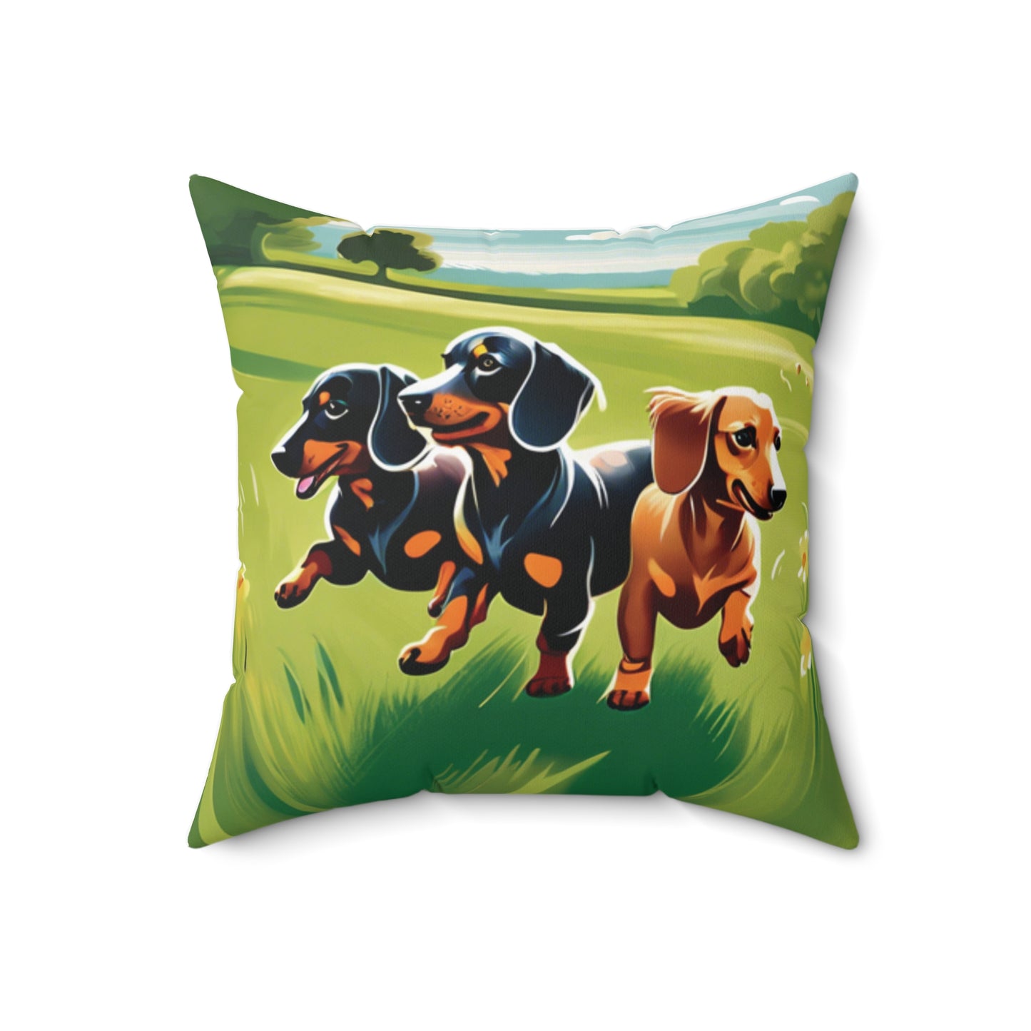 Playful Weiner Dogs Square Pillow