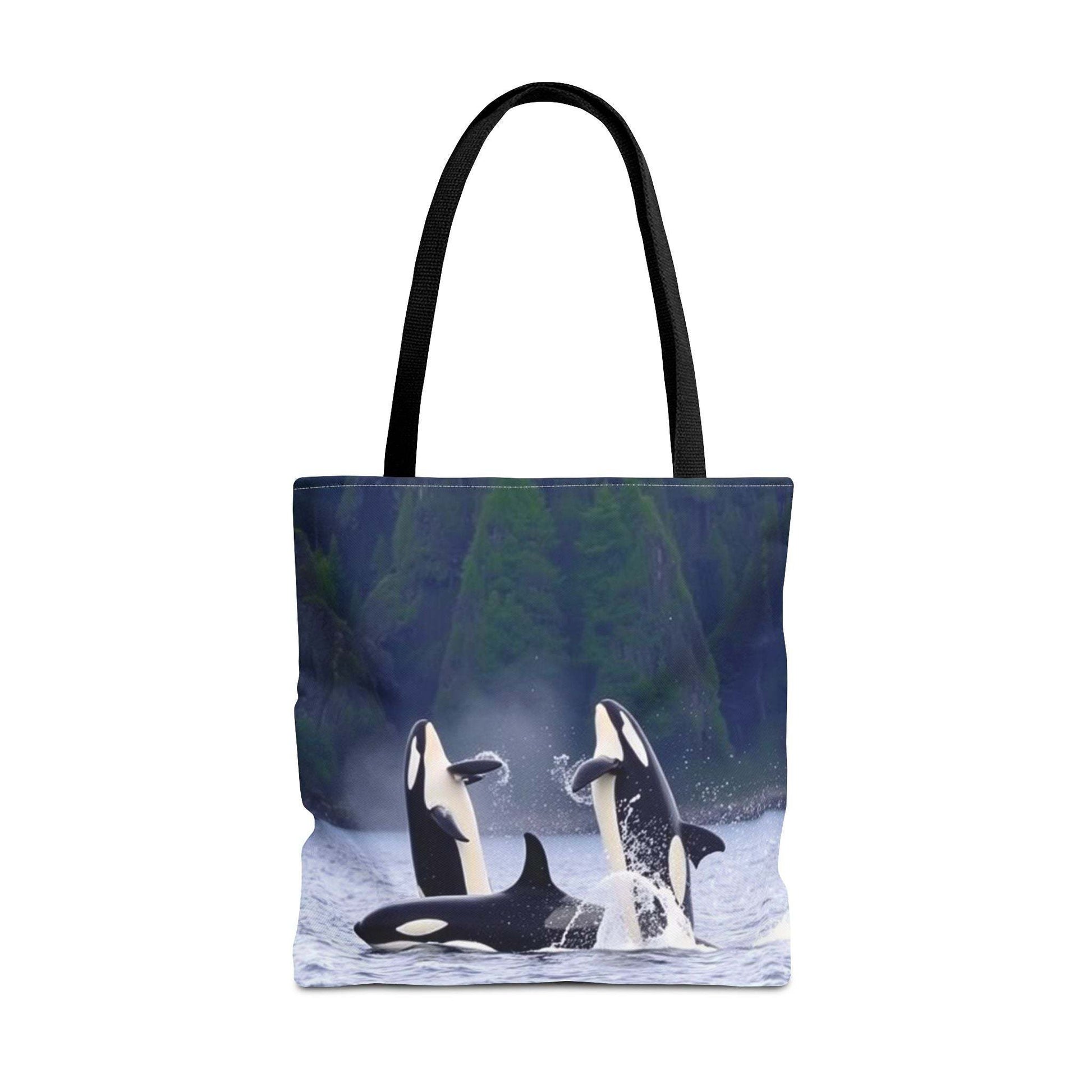 Eco-friendly tote bag with orca whale design, perfect for everyday use.