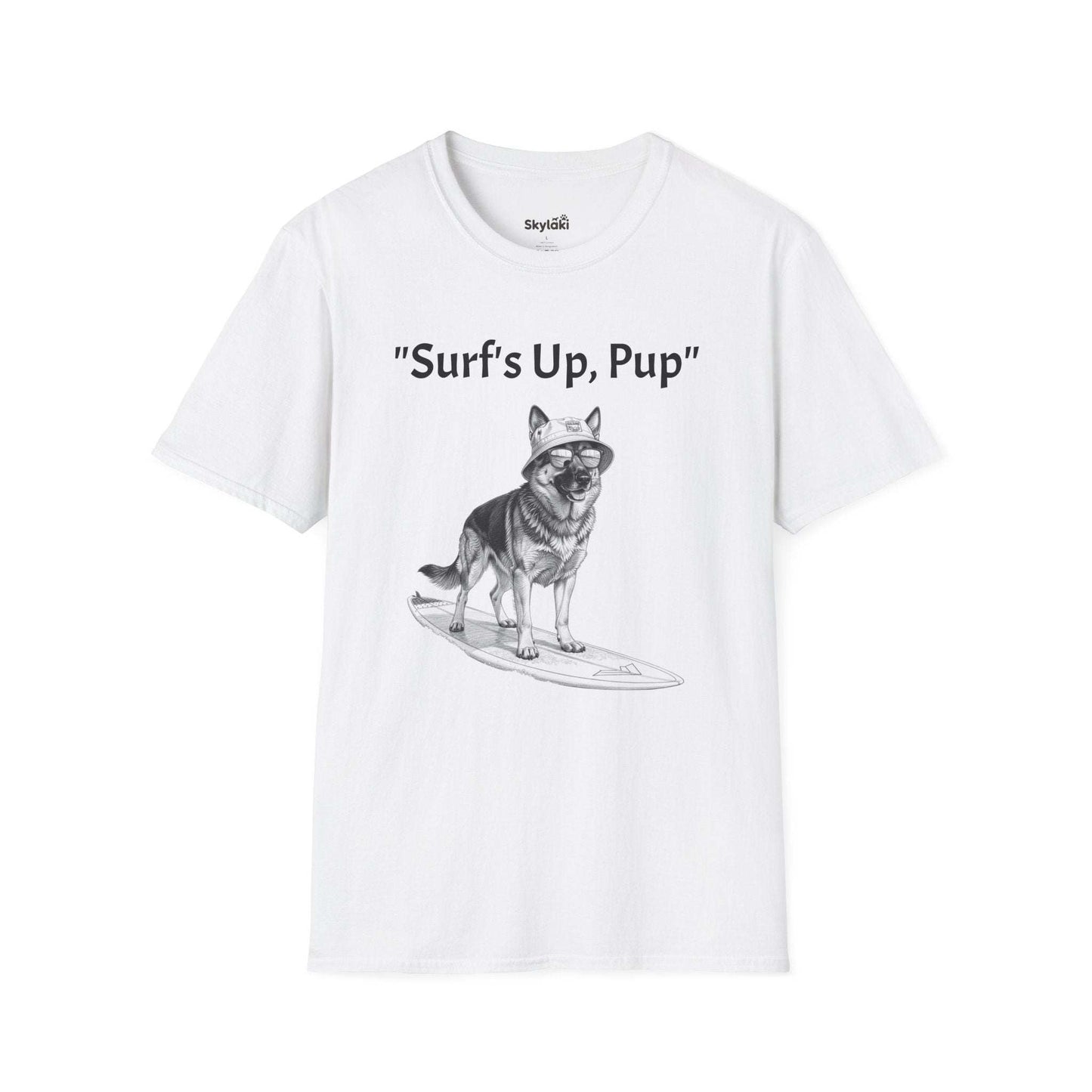 Surfing Dog T-Shirt — Playful Surf's Up, Pup Tee for Coastal Vibes