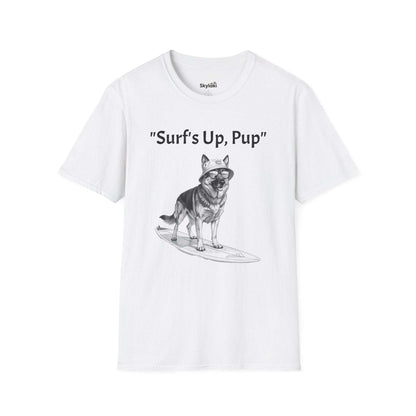 Surfing Dog T-Shirt — Playful Surf's Up, Pup Tee for Coastal Vibes