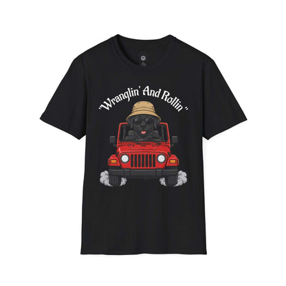 Unisex dog T-shirt with playful road-trip jeep design made of lightweight ring-spun cotton