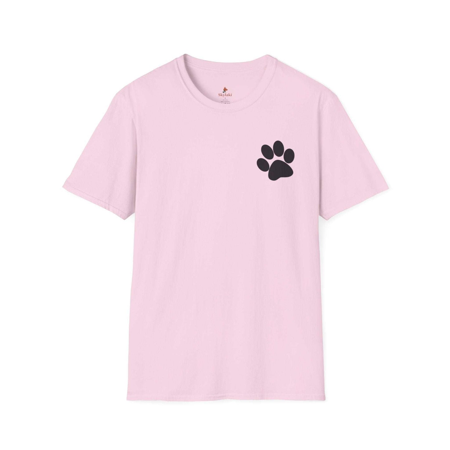 Minimalist paw print pocket tee in soft breathable cotton for dog lovers
