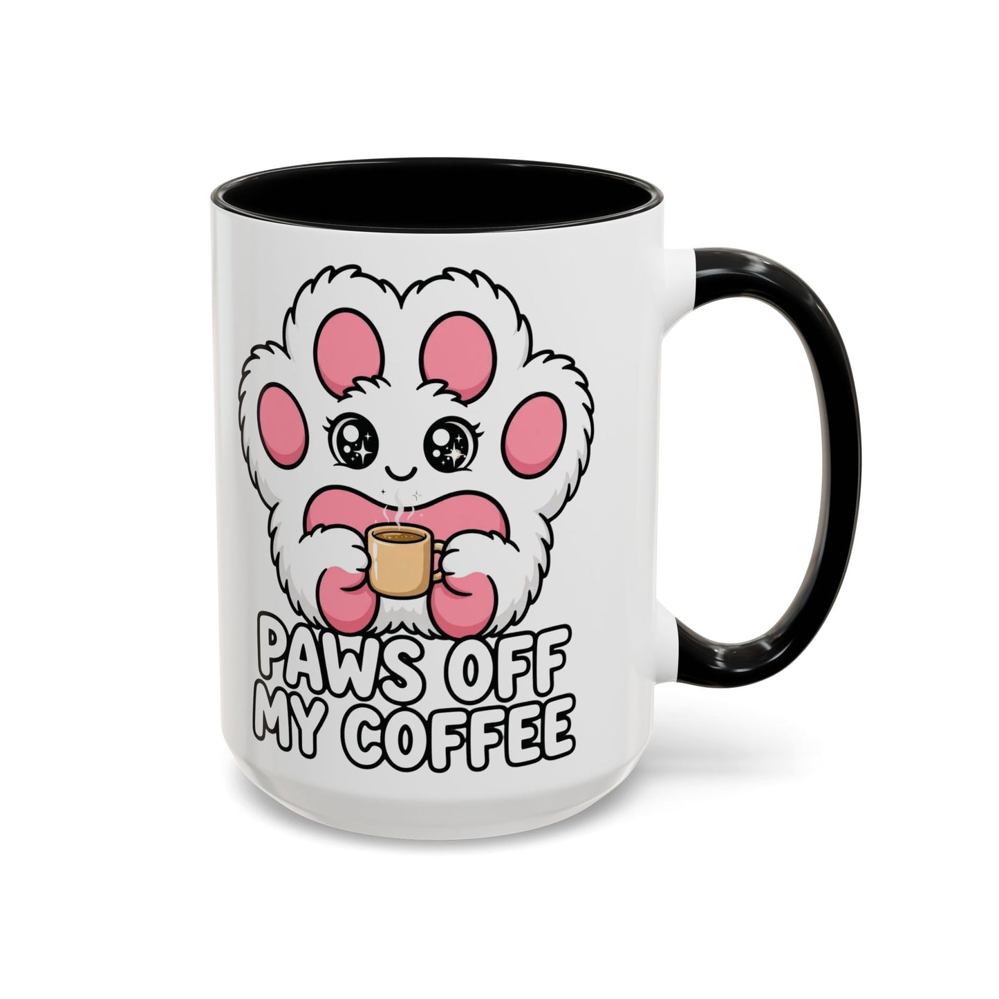 Paws Off My Coffee Dog Mug with funny dog paw print and text