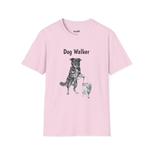Dog Walker T‑Shirt – Cute Black & White Dog Illustration Tee