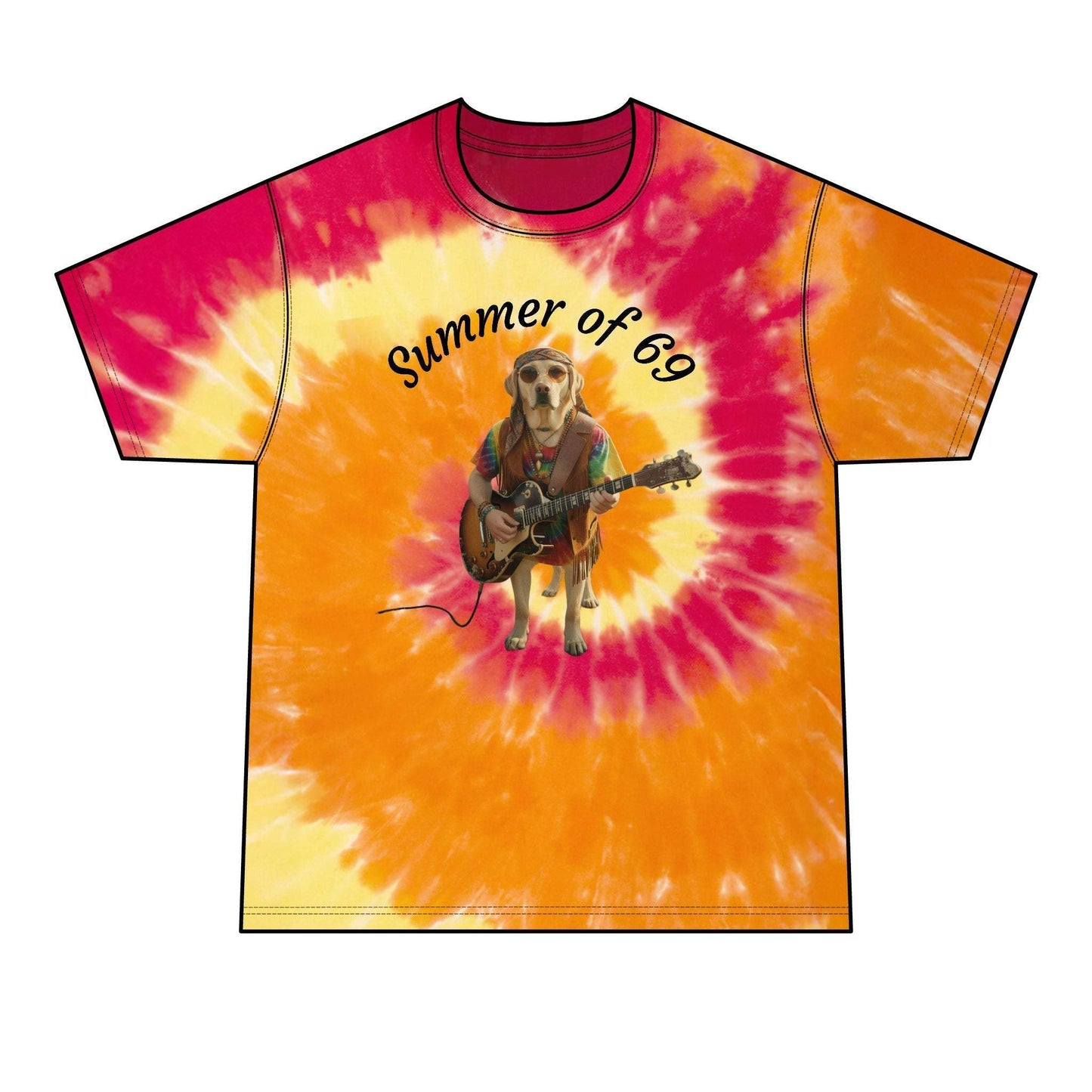 Men's Tie Dye Tee — Retro Guitar-Playing Dog Graphic Shirt