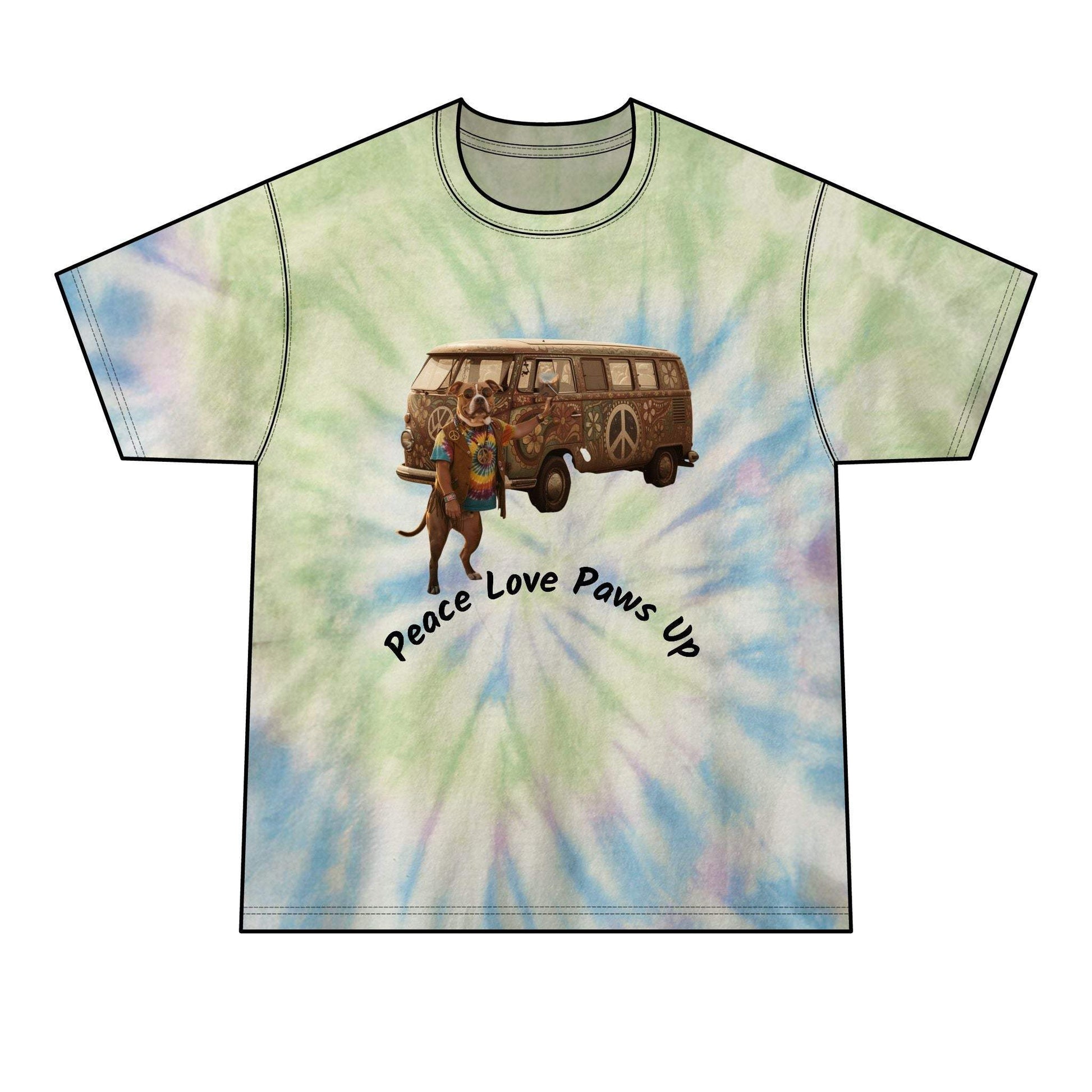 Peace Love Paws Up Tie-Dye Tee carefree vibe to everyday wear.