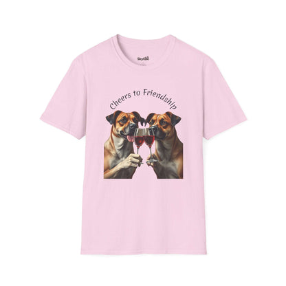 Cheers to Friendship Unisex Softstyle T-Shirt crafted from 100% ring-spun cotton