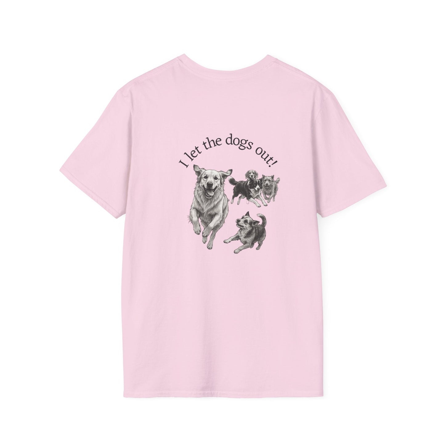 Skylaki Brand Paw Print Tee with "Who Let the Dogs Out?" text and heart paw print design