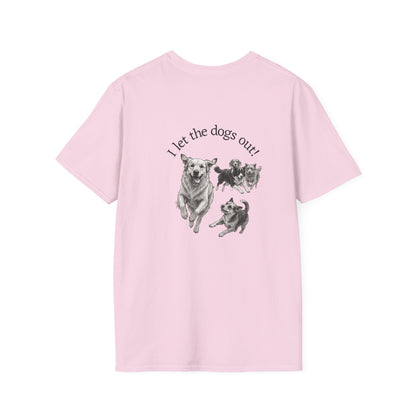 Skylaki Brand Paw Print Tee with "Who Let the Dogs Out?" text and heart paw print design